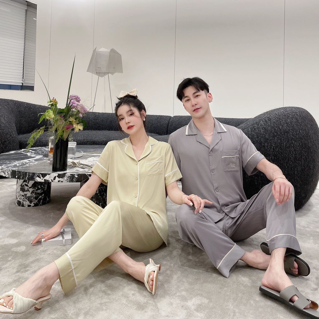 Đồ bộ ngủ Pyjama lụa băng tay ngắn quần dài couple CND7