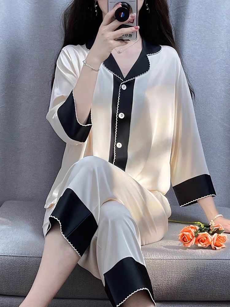 Đồ bộ ngủ nữ Pyjama lụa băng trơn Shury Store tay lửng quần 8 tấc mặc nhà ,mặc ngủ TD30 size 45-75kg