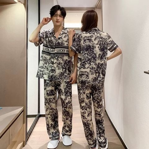 Đồ bộ ngủ Pyjama lụa băng tay ngắn quần dài couple CND8