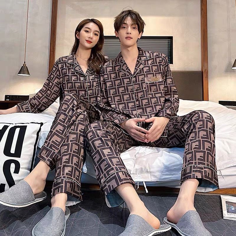Đồ bộ ngủ pijama lụa vân xước tay dài quần dài couple DD40