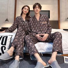 Đồ bộ ngủ pijama lụa vân xước tay dài quần dài couple DD40