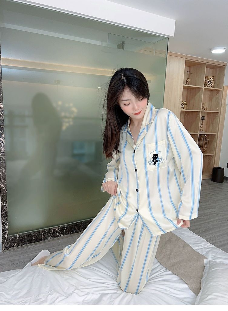 Đồ bộ Pijama lụa băng tay dài quần dài couple  DD14