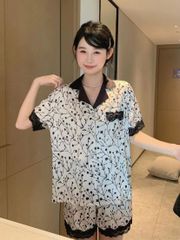 Đồ bộ ngủ Pyjama lụa băng tay ngắn quần ngắn NT19