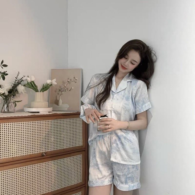 Đồ bộ ngủ Pyjama lụa băng tay ngắn quần ngắn NT15