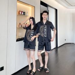 Đồ bộ ngủ Pyjama lụa băng tay ngắn quần ngắn couple CTN07