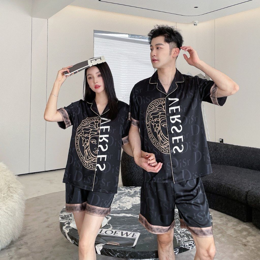 Đồ bộ ngủ Pyjama lụa băng tay ngắn quần ngắn couple CTN07