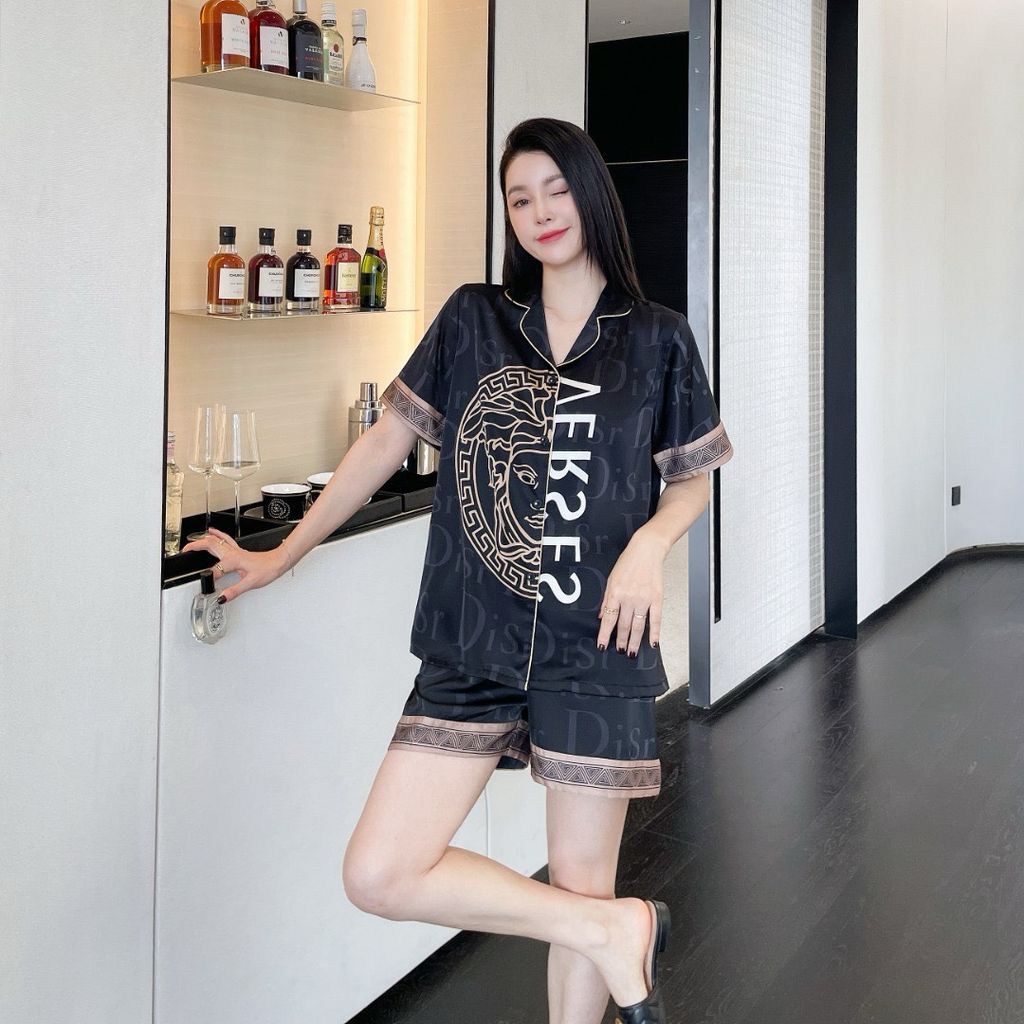 Đồ bộ ngủ Pyjama lụa băng tay ngắn quần ngắn couple CTN07
