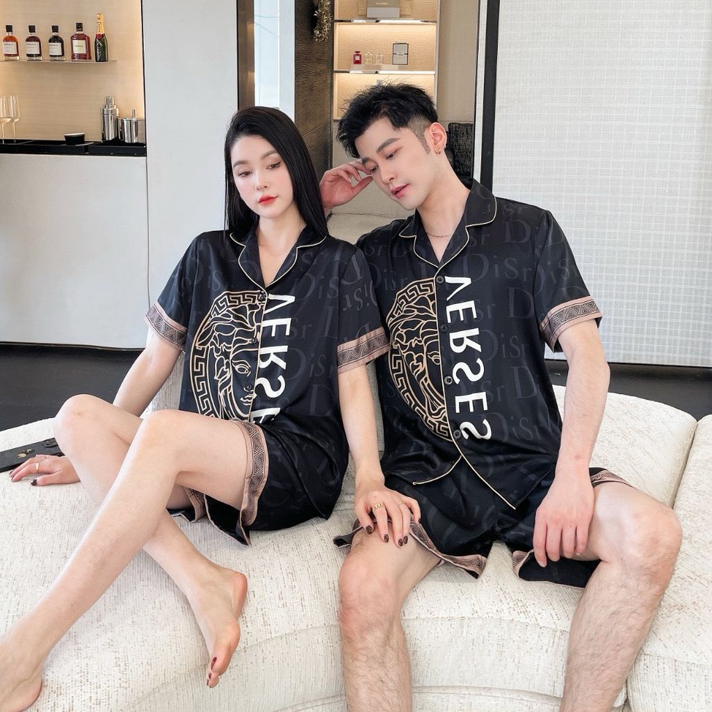 Đồ bộ ngủ Pyjama lụa băng tay ngắn quần ngắn couple CTN07