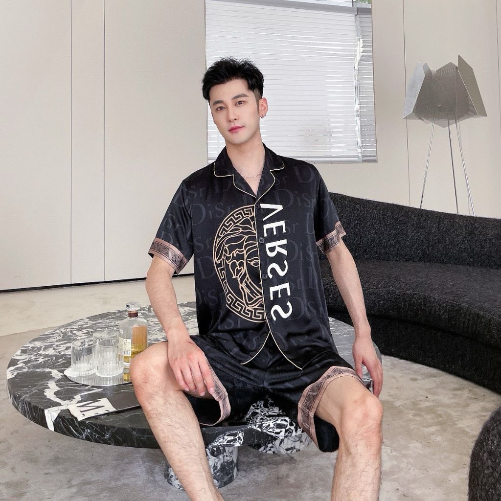 Đồ bộ ngủ Pyjama lụa băng tay ngắn quần ngắn couple CTN07