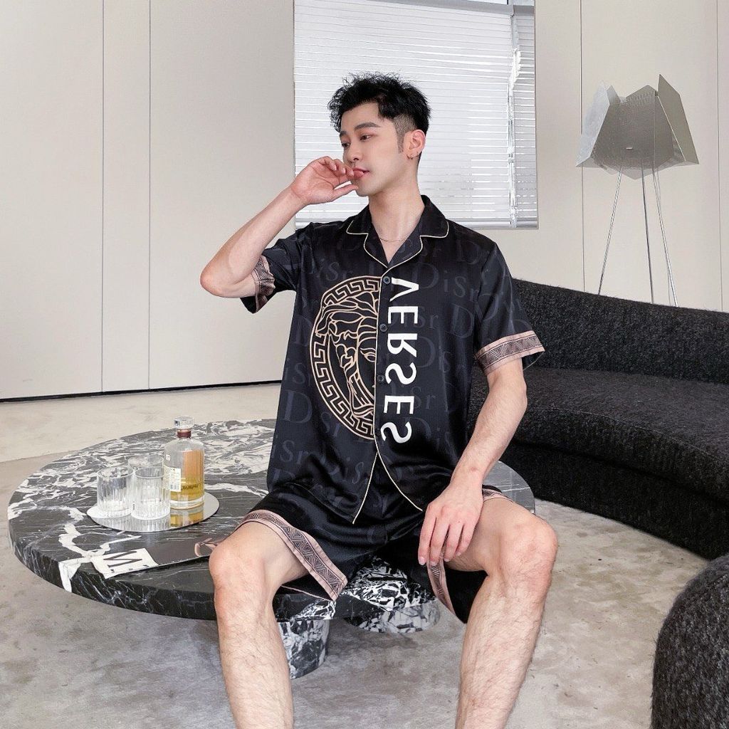 Đồ bộ ngủ Pyjama lụa băng tay ngắn quần ngắn couple CTN07