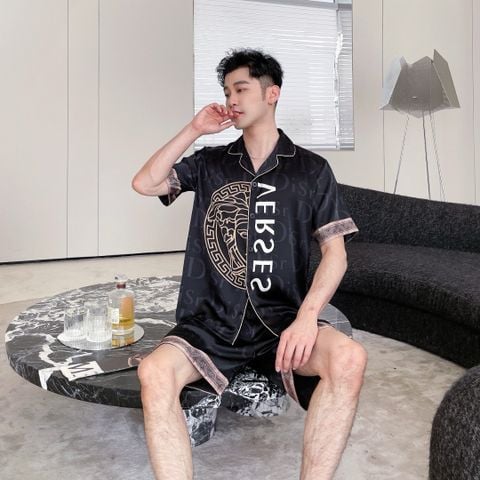 Đồ bộ ngủ Pyjama lụa băng tay ngắn quần ngắn couple CTN07