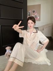 Đồ bộ Pijama  lụa vân xước tay ngắn quần dài TN23