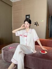 Đồ bộ ngủ Pyjama lụa gân tay ngắn quần dài TN07