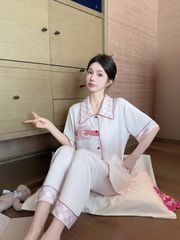 Đồ bộ ngủ Pyjama lụa gân tay ngắn quần dài TN07