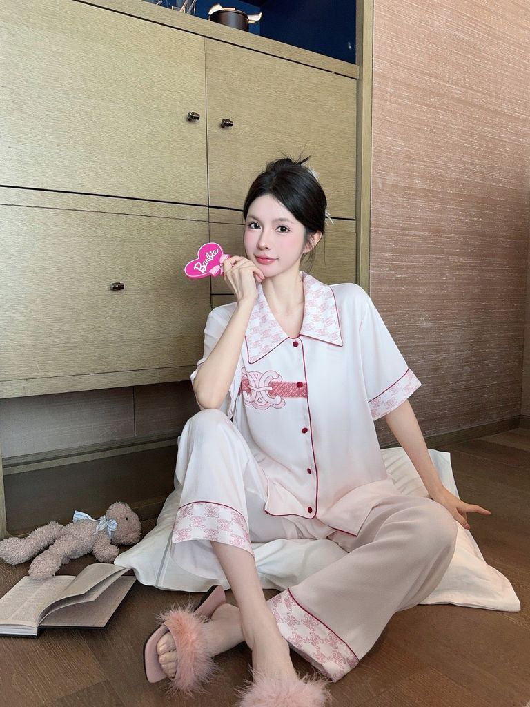 Đồ bộ ngủ Pyjama lụa gân tay ngắn quần dài TN07
