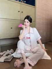 Đồ bộ ngủ Pyjama lụa gân tay ngắn quần dài TN07