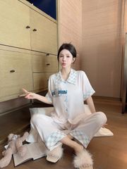 Đồ bộ ngủ Pyjama lụa gân tay ngắn quần dài TN07