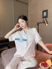 Đồ bộ ngủ Pyjama lụa gân tay ngắn quần dài TN07