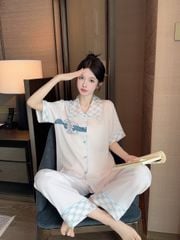 Đồ bộ ngủ Pyjama lụa gân tay ngắn quần dài TN07