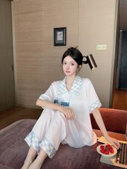 Đồ bộ ngủ Pyjama lụa gân tay ngắn quần dài TN07