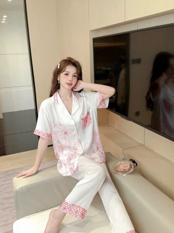 Đồ bộ ngủ Pyjama lụa tơ  gân tay ngắn quần dài TN27