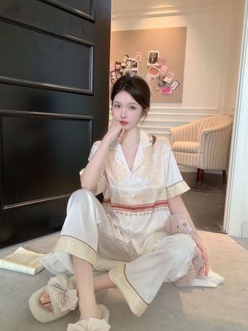 Đồ bộ ngủ Pyjama lụa vân xước tay ngắn quần dài TN13