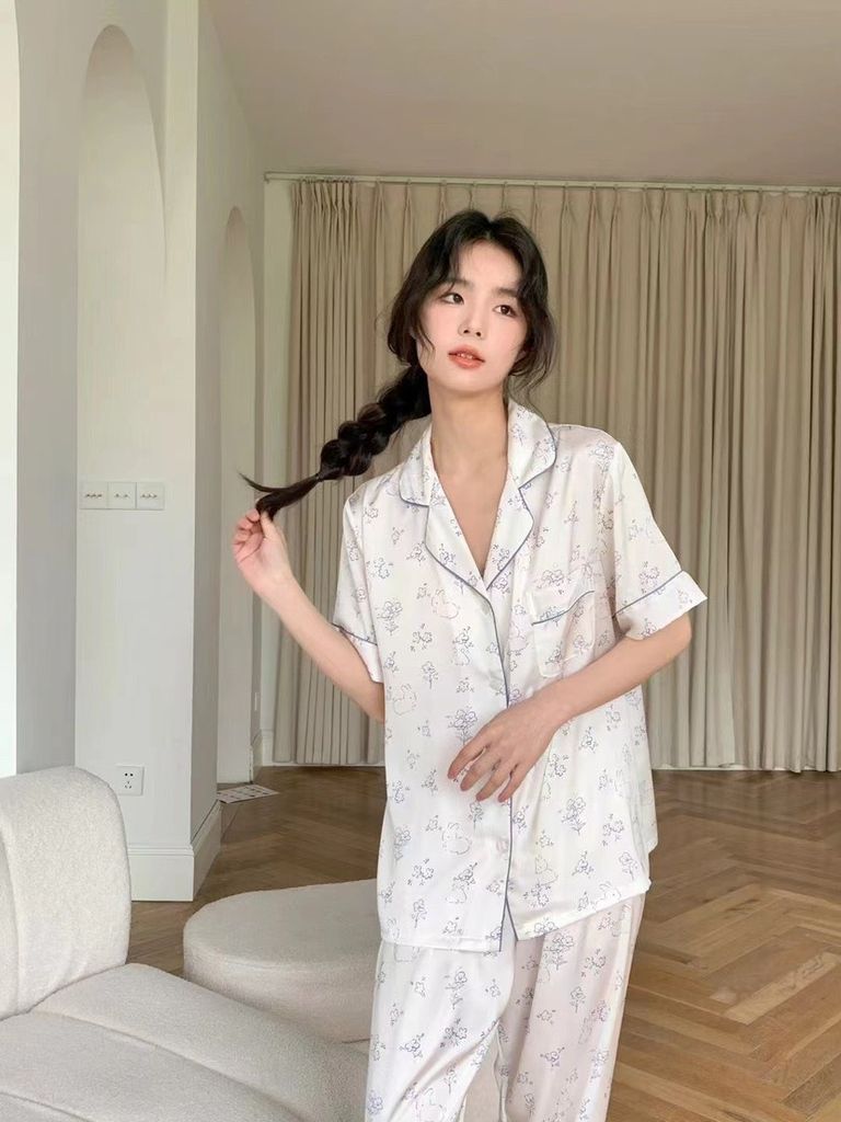 Đồ bộ ngủ Pyjama lụa băng tay ngắn quần dài TN48