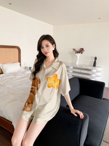 Đồ bộ ngủ Pyjama lụa băng tay ngắn quần ngắn NT44