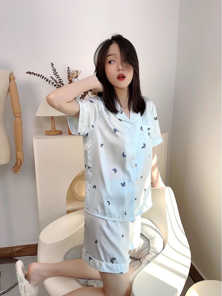 Đồ bộ ngủ Pyjama lụa băng tay ngắn quần ngắn NT03