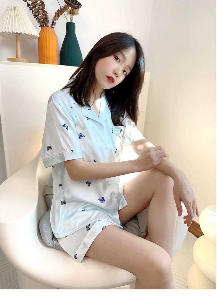 Đồ bộ ngủ Pyjama lụa băng tay ngắn quần ngắn NT03