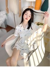 Đồ bộ ngủ Pyjama lụa băng tay ngắn quần ngắn NT03