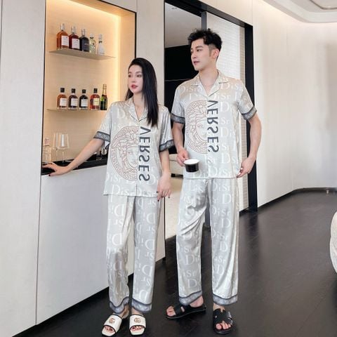 Đồ bộ Pijama lụa băng tay ngắn quần dài couple CND12