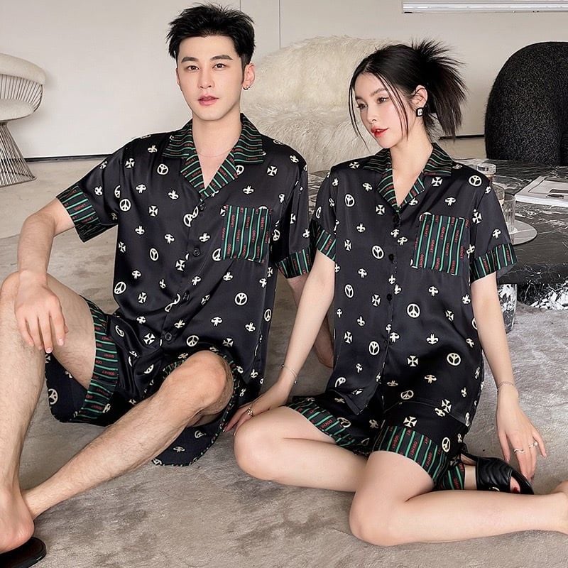 Đồ ngủ đôi Shury Store CTN15 nam nữ đồ bộ ngủ Pyjama couple tay ngắn quần ngắn chất lụa băng cao cấp