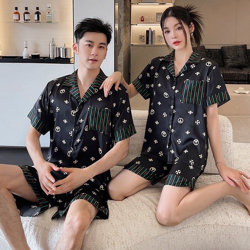 Đồ ngủ đôi Shury Store CTN15 nam nữ đồ bộ ngủ Pyjama couple tay ngắn quần ngắn chất lụa băng cao cấp
