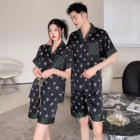 Đồ ngủ đôi Shury Store CTN15 nam nữ đồ bộ ngủ Pyjama couple tay ngắn quần ngắn chất lụa băng cao cấp