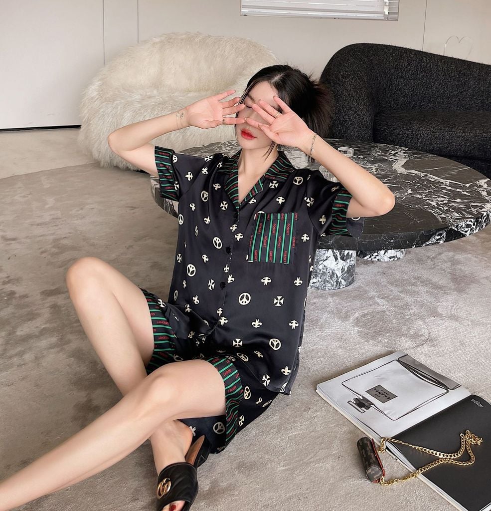 Đồ ngủ đôi Shury Store CTN15 nam nữ đồ bộ ngủ Pyjama couple tay ngắn quần ngắn chất lụa băng cao cấp