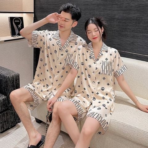Đồ ngủ đôi Shury Store CTN16 nam nữ đồ bộ ngủ Pyjama couple tay ngắn quần ngắn chất lụa băng cao cấp