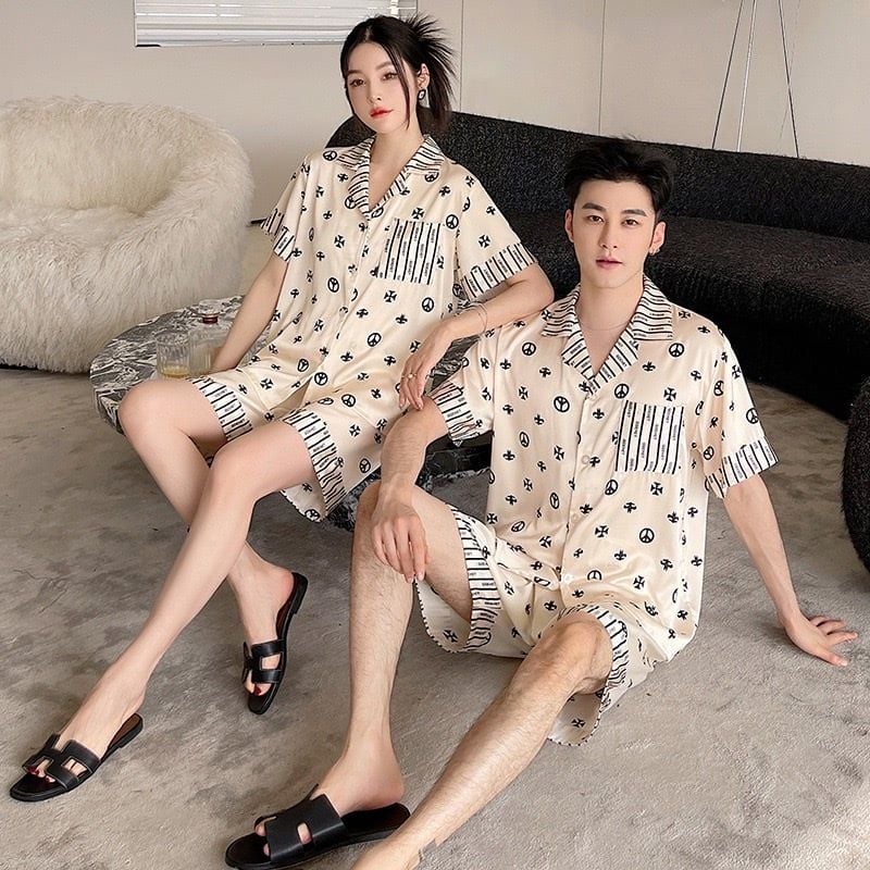 Đồ ngủ đôi Shury Store CTN16 nam nữ đồ bộ ngủ Pyjama couple tay ngắn quần ngắn chất lụa băng cao cấp