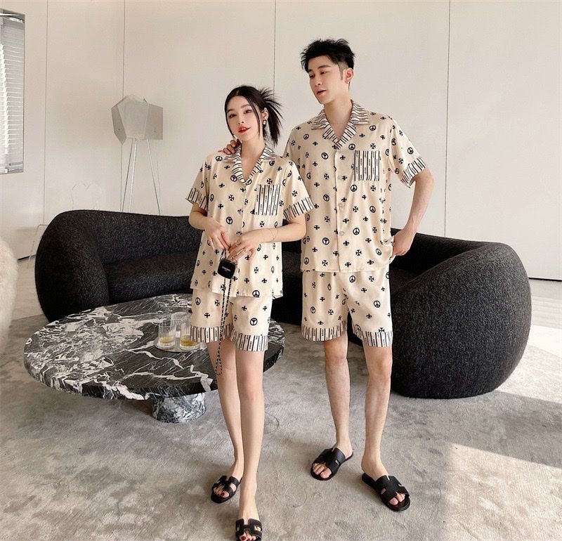 Đồ ngủ đôi Shury Store CTN16 nam nữ đồ bộ ngủ Pyjama couple tay ngắn quần ngắn chất lụa băng cao cấp