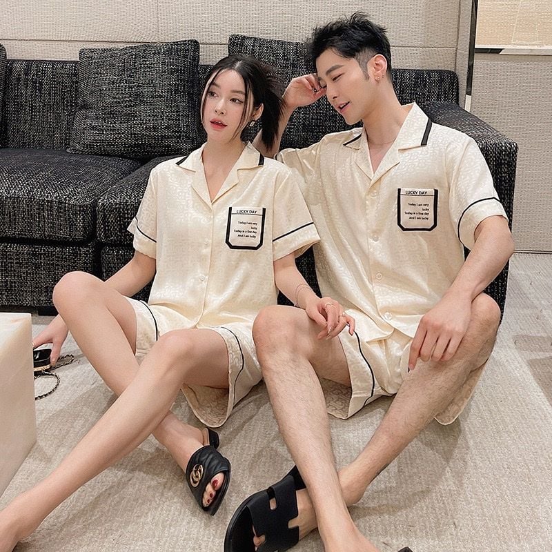 Đồ ngủ đôi Shury Store CTN19 nam nữ đồ bộ ngủ Pyjama couple tay ngắn quần ngắn chất lụa băng cao cấp