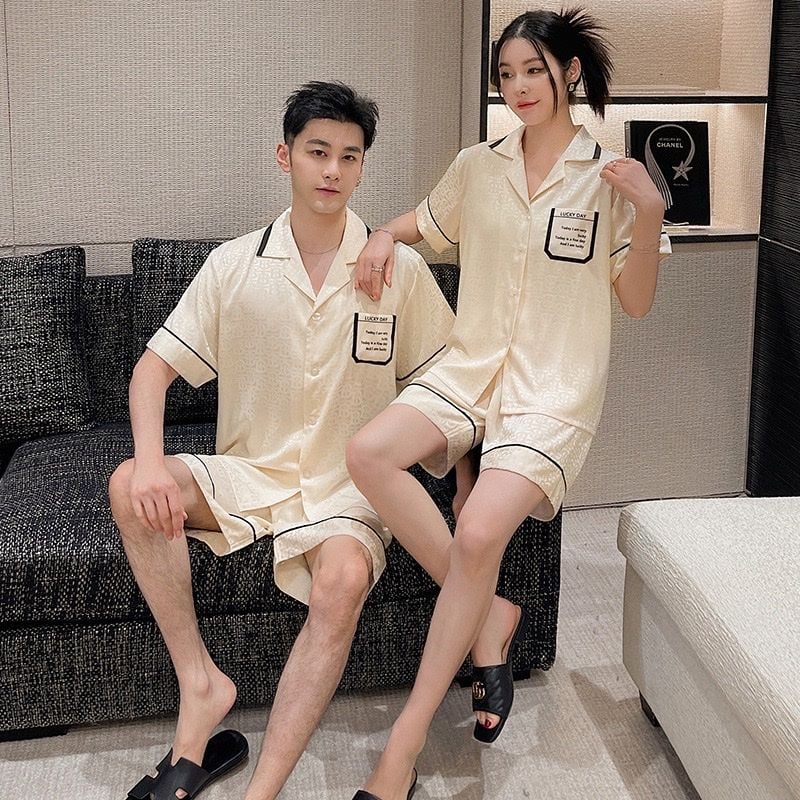 Đồ ngủ đôi Shury Store CTN19 nam nữ đồ bộ ngủ Pyjama couple tay ngắn quần ngắn chất lụa băng cao cấp