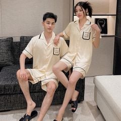 Đồ ngủ đôi Shury Store CTN19 nam nữ đồ bộ ngủ Pyjama couple tay ngắn quần ngắn chất lụa băng cao cấp