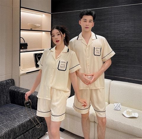 Đồ ngủ đôi Shury Store CTN19 nam nữ đồ bộ ngủ Pyjama couple tay ngắn quần ngắn chất lụa băng cao cấp