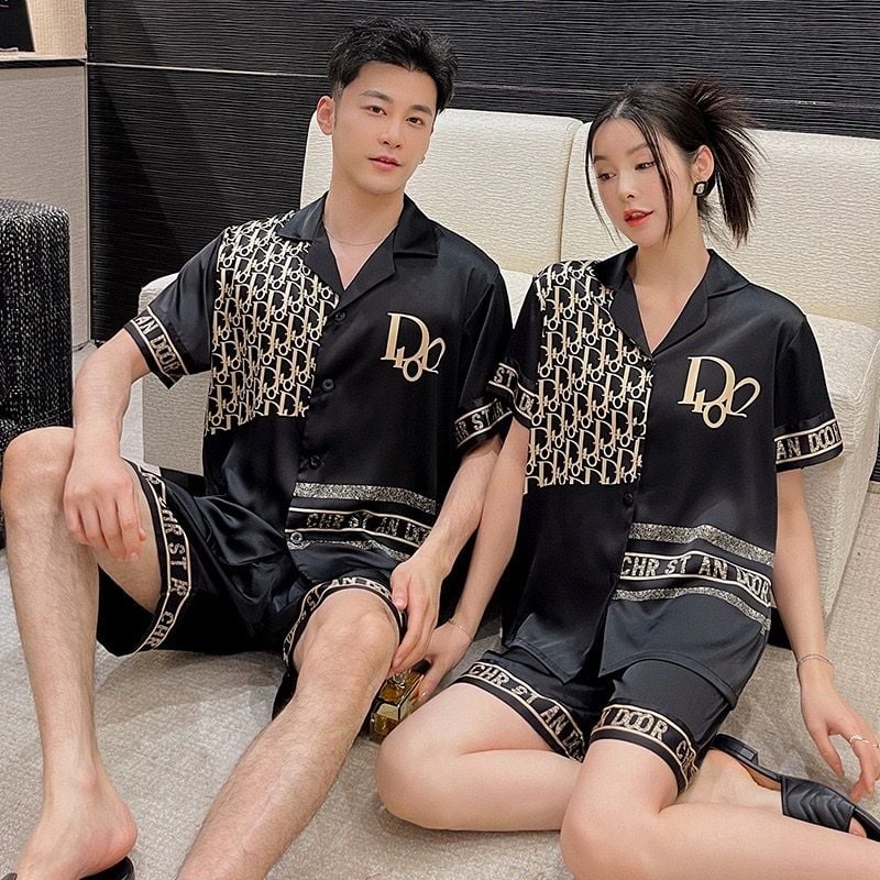 Đồ ngủ đôi Shury Store CTN28 nam nữ đồ bộ ngủ Pyjama couple tay ngắn quần ngắn chất lụa băng cao cấp