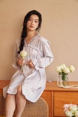 Váy ngủ sơmi lụa in hình SM19 Shury Store freesize đầm mặc nhà suông rộng mềm mại thoáng mát cao cấp