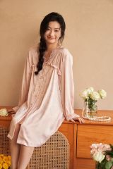 Váy ngủ sơmi lụa in hình SM19 Shury Store freesize đầm mặc nhà suông rộng mềm mại thoáng mát cao cấp