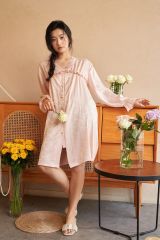 Váy ngủ sơmi lụa in hình SM19 Shury Store freesize đầm mặc nhà suông rộng mềm mại thoáng mát cao cấp