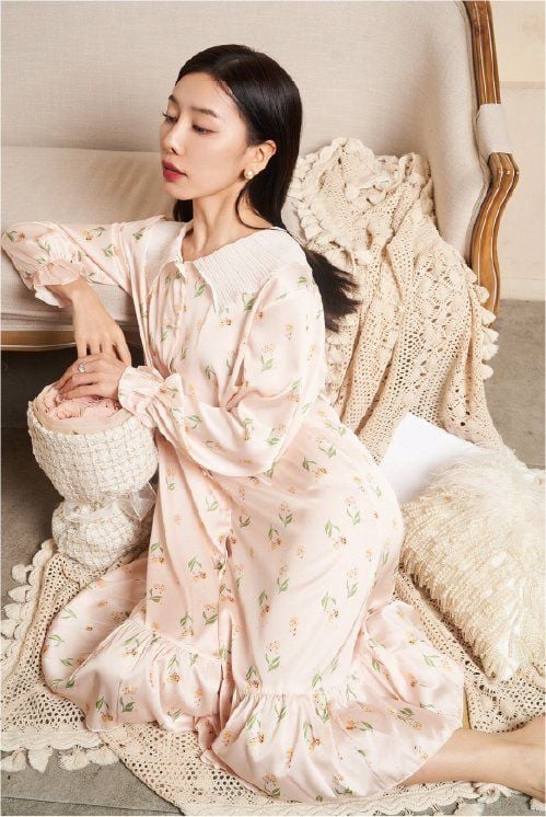 Váy ngủ sơmi lụa in hình SM29 Shury Store freesize đầm mặc nhà suông rộng mềm mại thoáng mát cao cấp