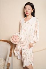 Váy ngủ sơmi lụa in hình SM29 Shury Store freesize đầm mặc nhà suông rộng mềm mại thoáng mát cao cấp