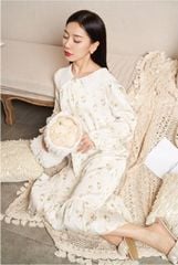 Váy ngủ sơmi lụa in hình SM29 Shury Store freesize đầm mặc nhà suông rộng mềm mại thoáng mát cao cấp